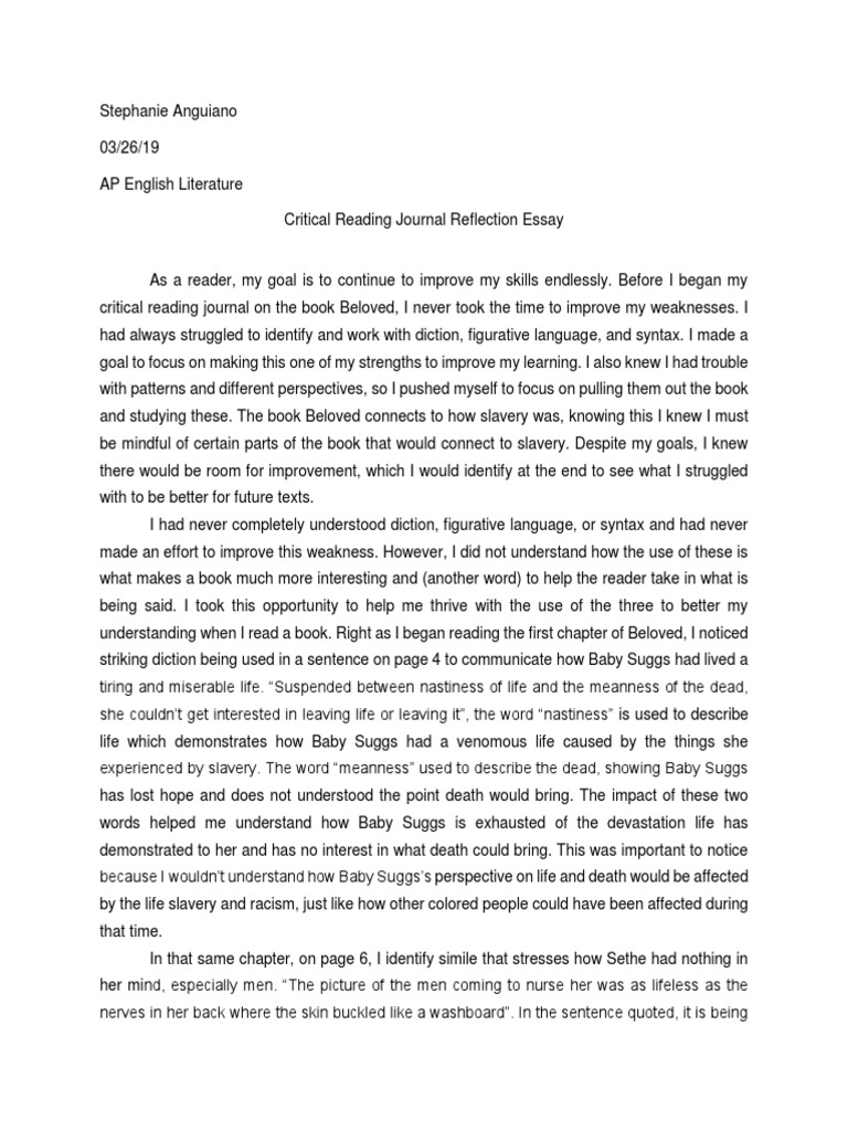 critical reading reflection essay