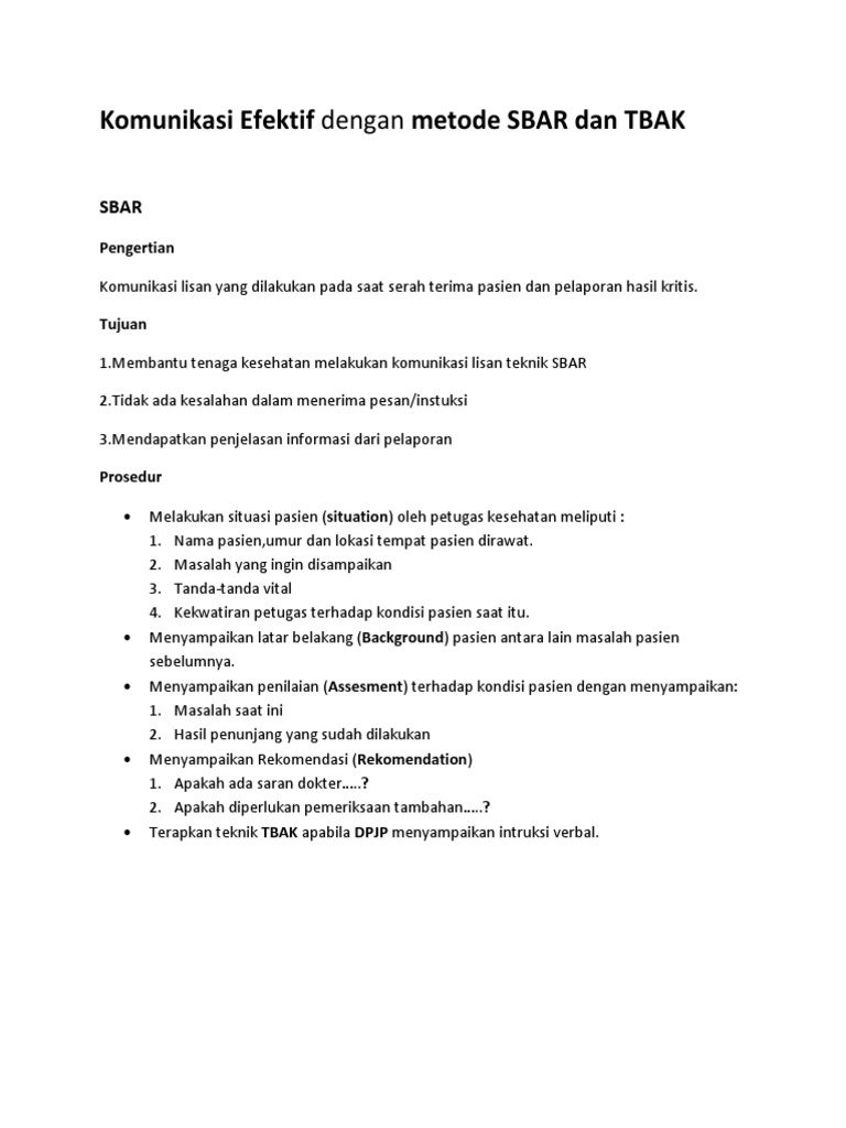 Komunikasi Efektif Dengan Metode Sbar Dan Tbak