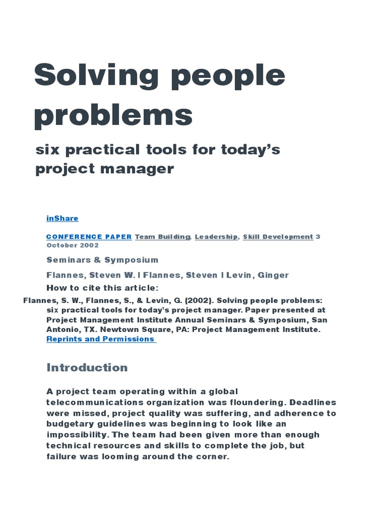 Solving People Problems: Six Practical Tools For Today's Project ...