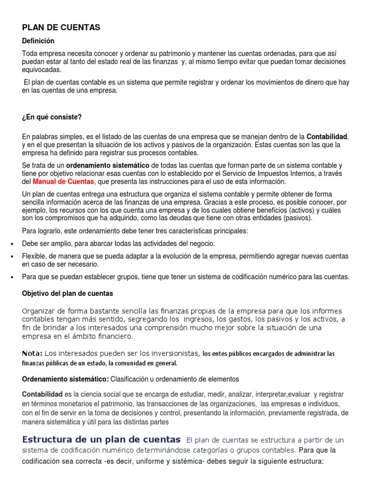Estructura y Definición del Plan de Cuentas | PDF | Contabilidad ...