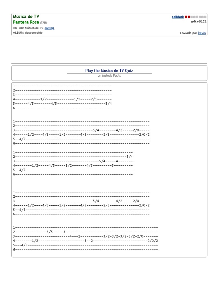Tablatura de La Pantera Rosa para Guitarra | PDF | Industria de la ...