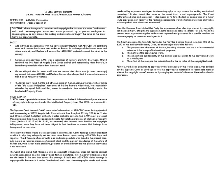 ABSCBN vs. Gozon PDF Fair Use Copyright