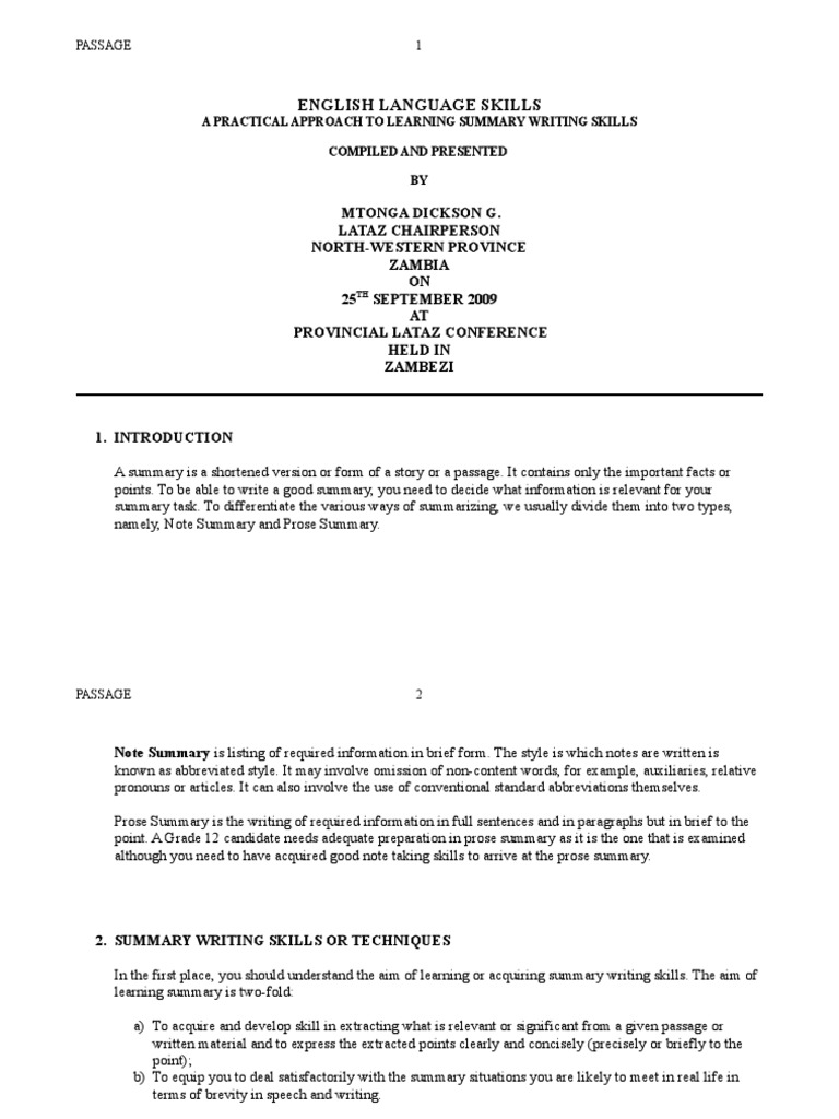 Summary Writing Skills in English Langua | PDF | Speed Reading ...