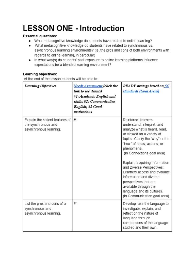 LESSON ONE - Introduction | PDF | Educational Technology | Learning