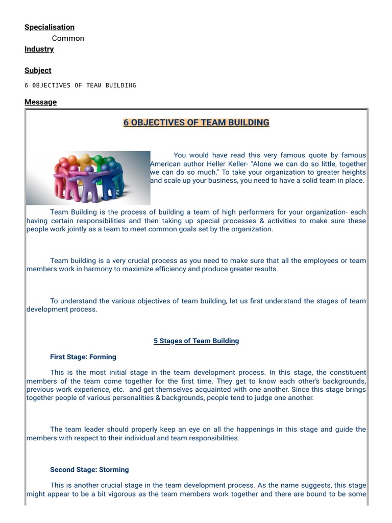 Key Objectives of Team Building | PDF | Team Building | Motivation