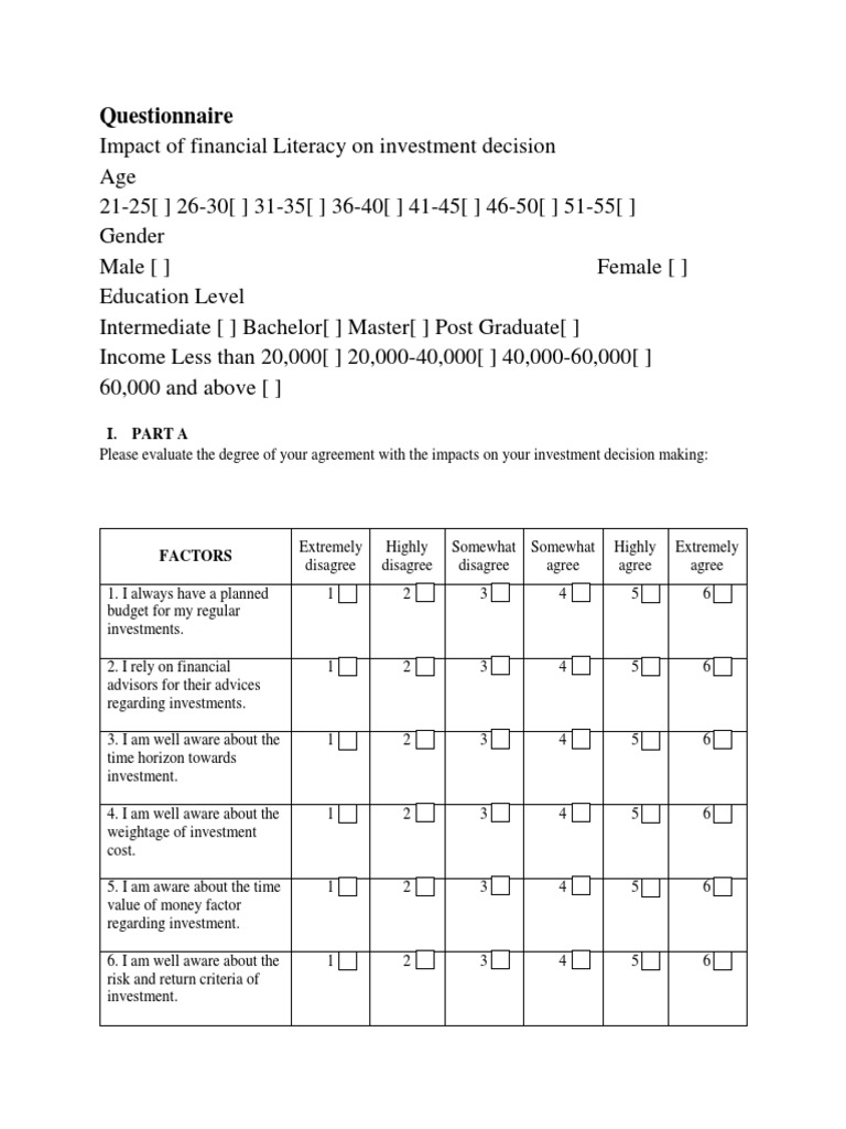 Questionnaire: . Part A | PDF | Financial Markets | Investing