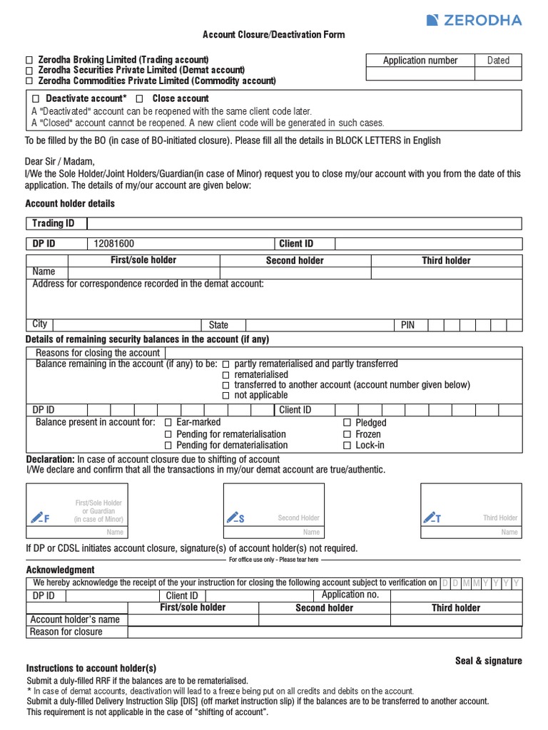 Account Closure Form Services (Economics) Financial Services