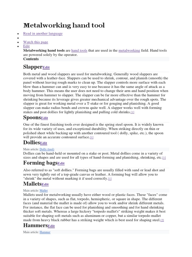 Metalworking Hand Tool PDF Tools Manufactured Goods