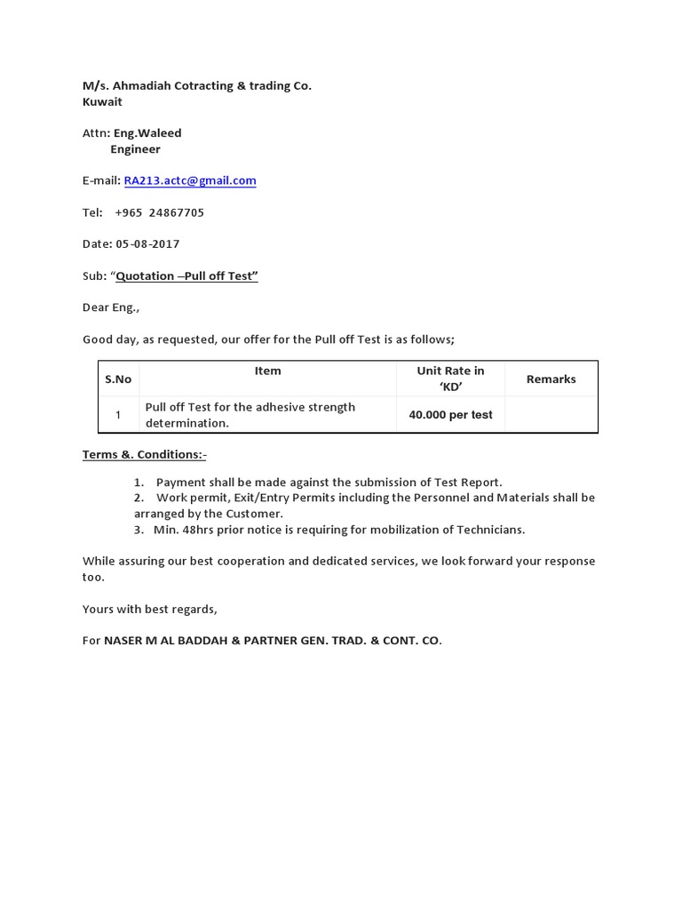 Ahmadiah Contracting Pull Off Test Quotation | PDF | Technology ...