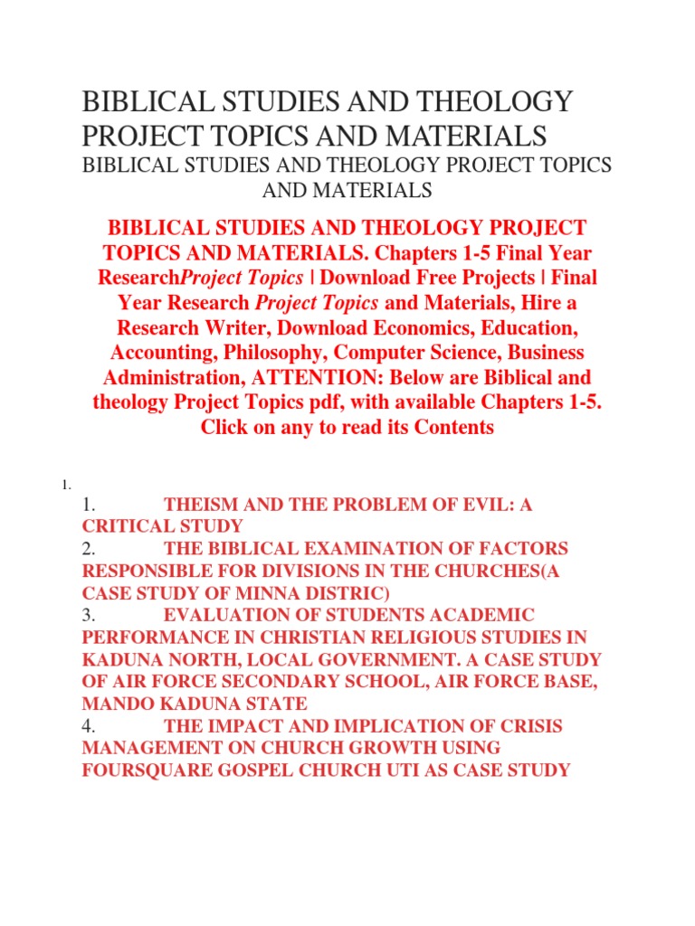 Theology Project Topics and Resources | PDF | Schools | Teachers