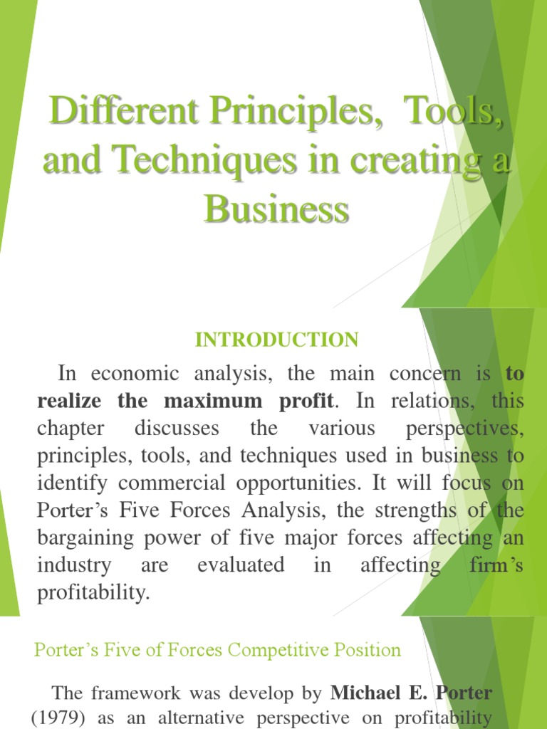 01. Different Principles Tools and Techniques in Creating a Business