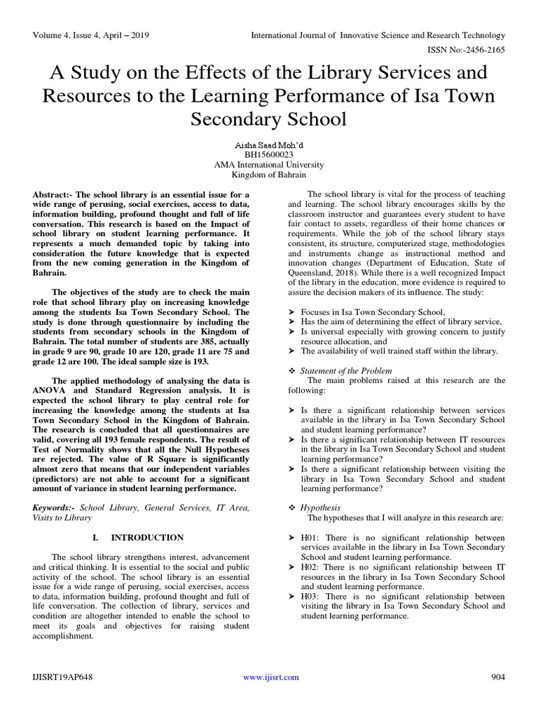 A Study On The Effects of The Library Services and Resources To The ...