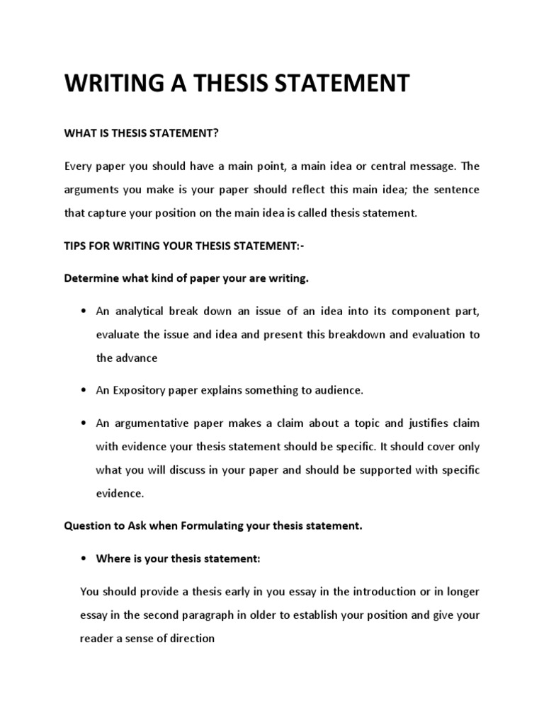 Writing A Thesis Statement | PDF | Thesis | Essays