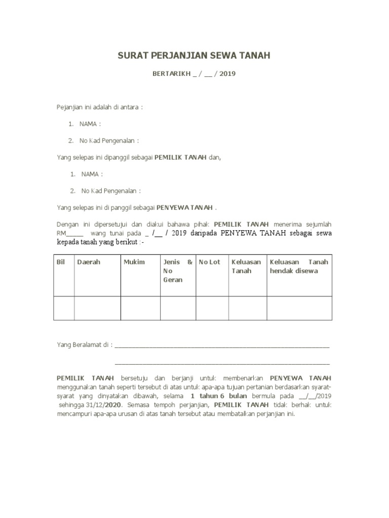 Surat Perjanjian Sewa Tanah Pdf