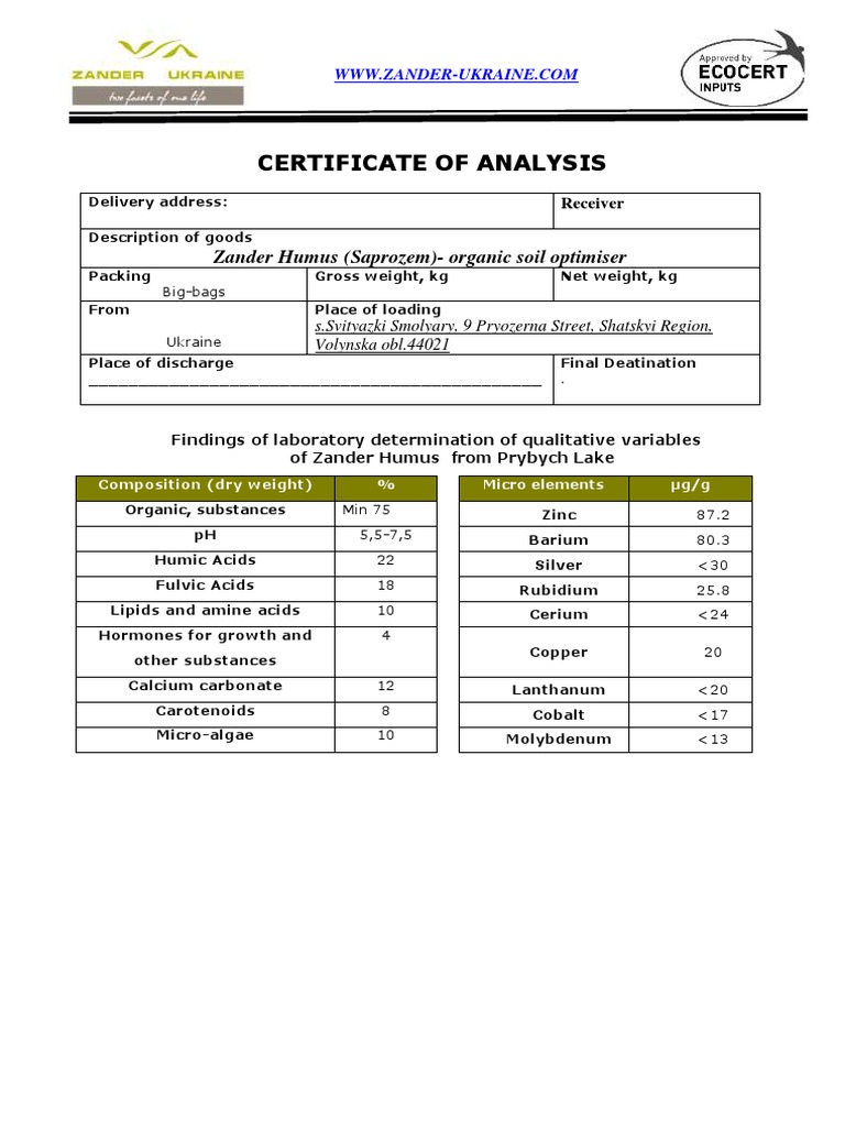 FACT SHEET Zander Humus Saprozem PDF Organic Matter Soil