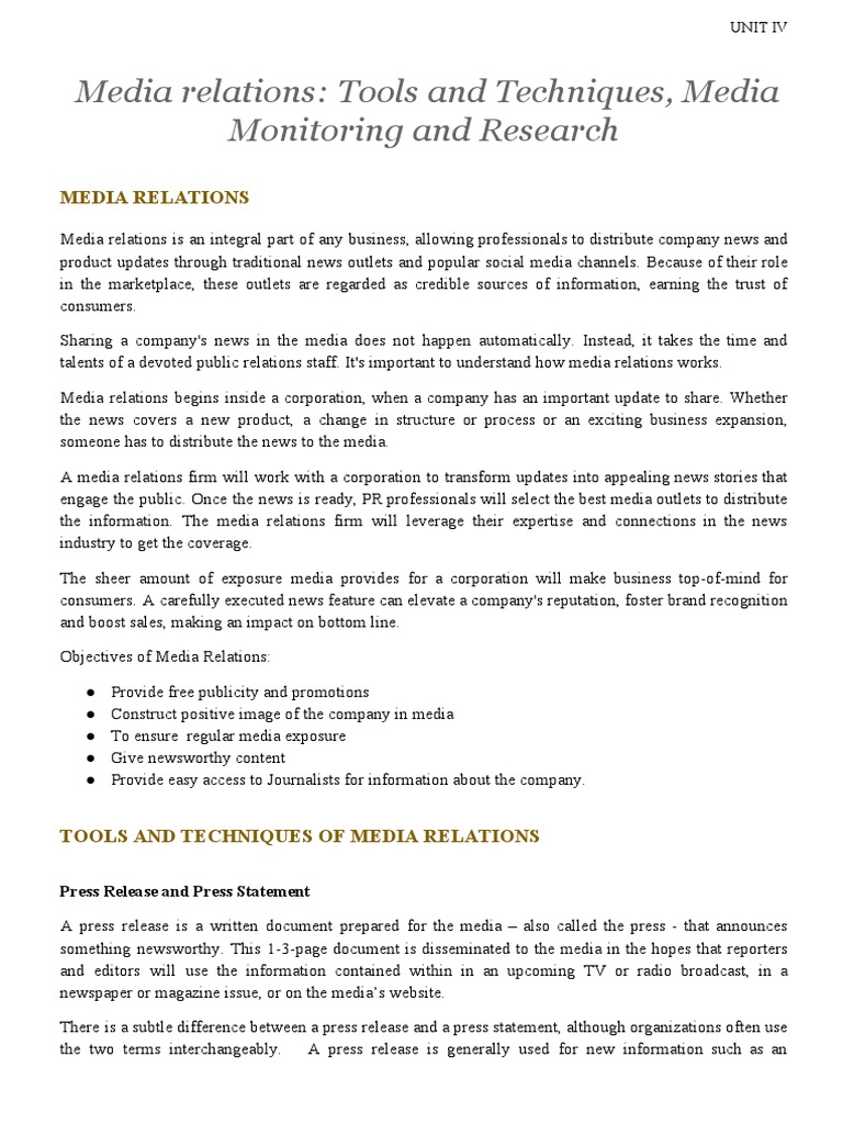 Media Relations: Tools and Techniques | PDF | Crisis Management | News