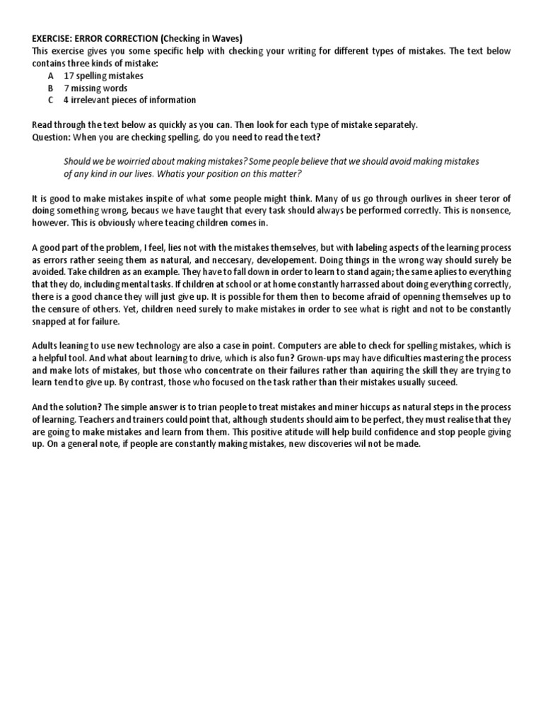 Error Correction (Exercises) Set 2 PDF Error Car