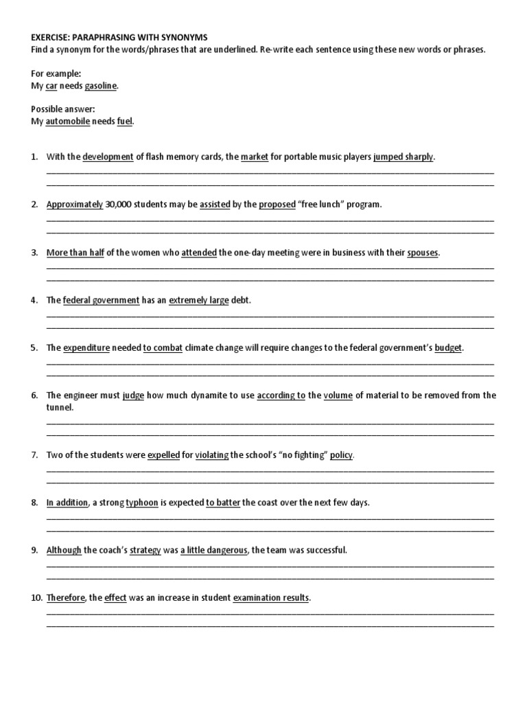 Paraphrasing With Synonyms (Exercise) Government