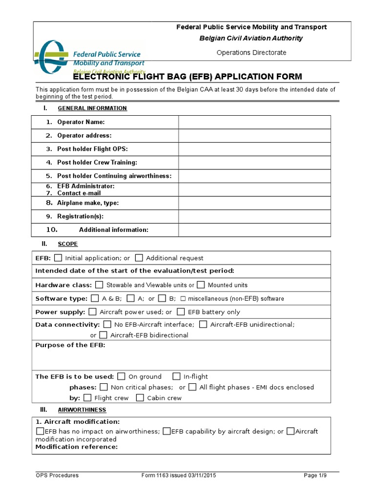 EFB Application Form for BCAA Approval | PDF | Usb | Operating System