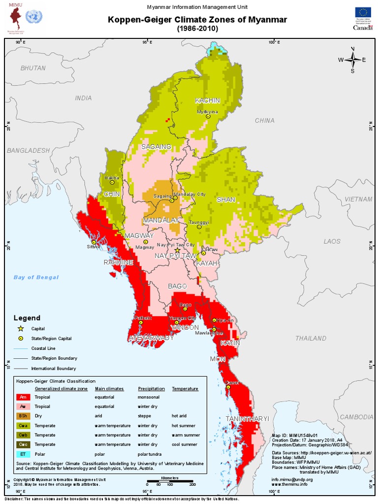 Map Koppen-Geiger Climate Zones of Myanmar 1986-2010 MIMU1548v01 ...