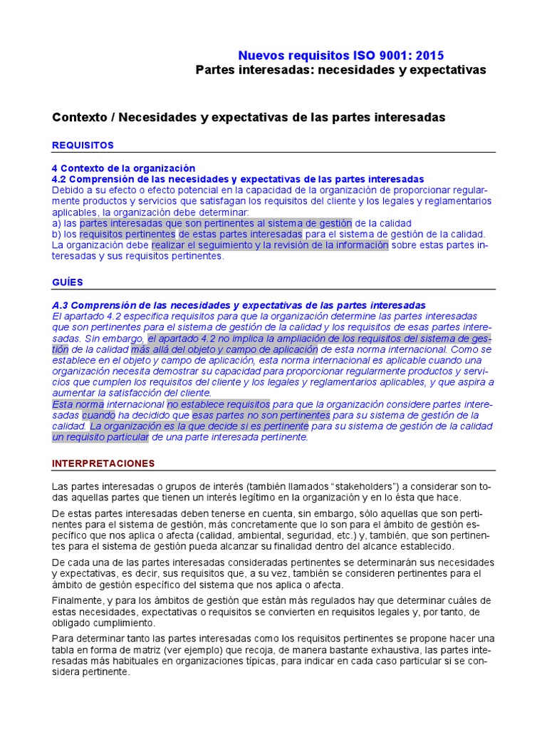 Requisitos De Las Partes Interesadas Iso 9001