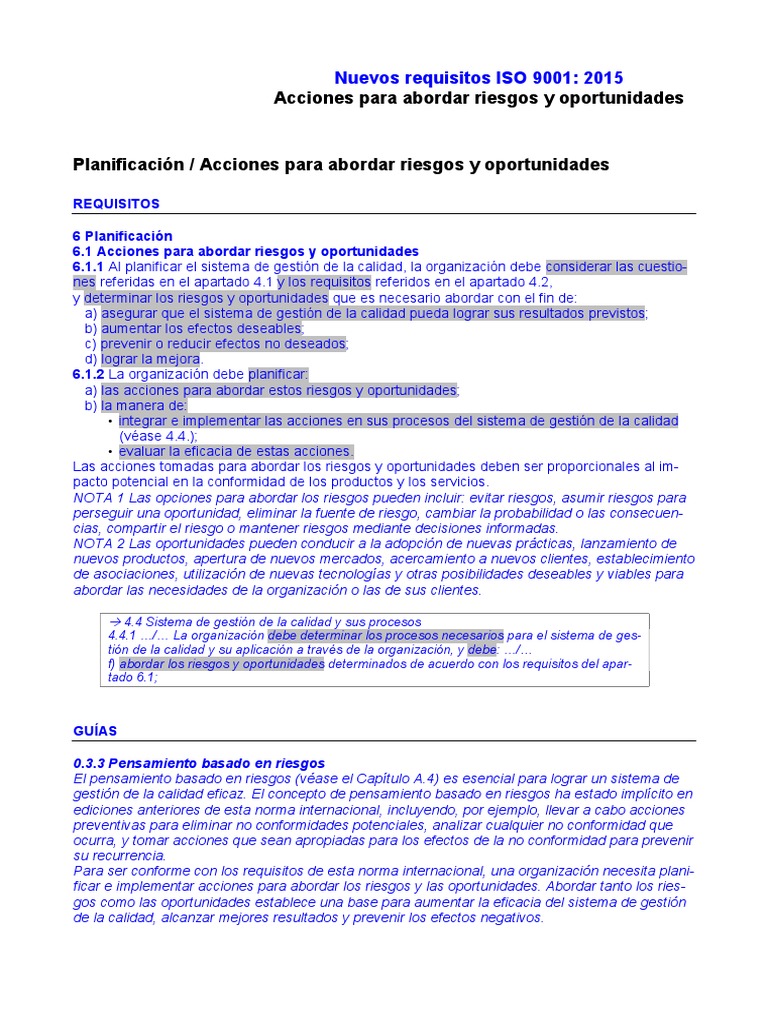 Acciones para Riesgos y Oportunidades ISO 9001 | PDF | Gestión de la ...