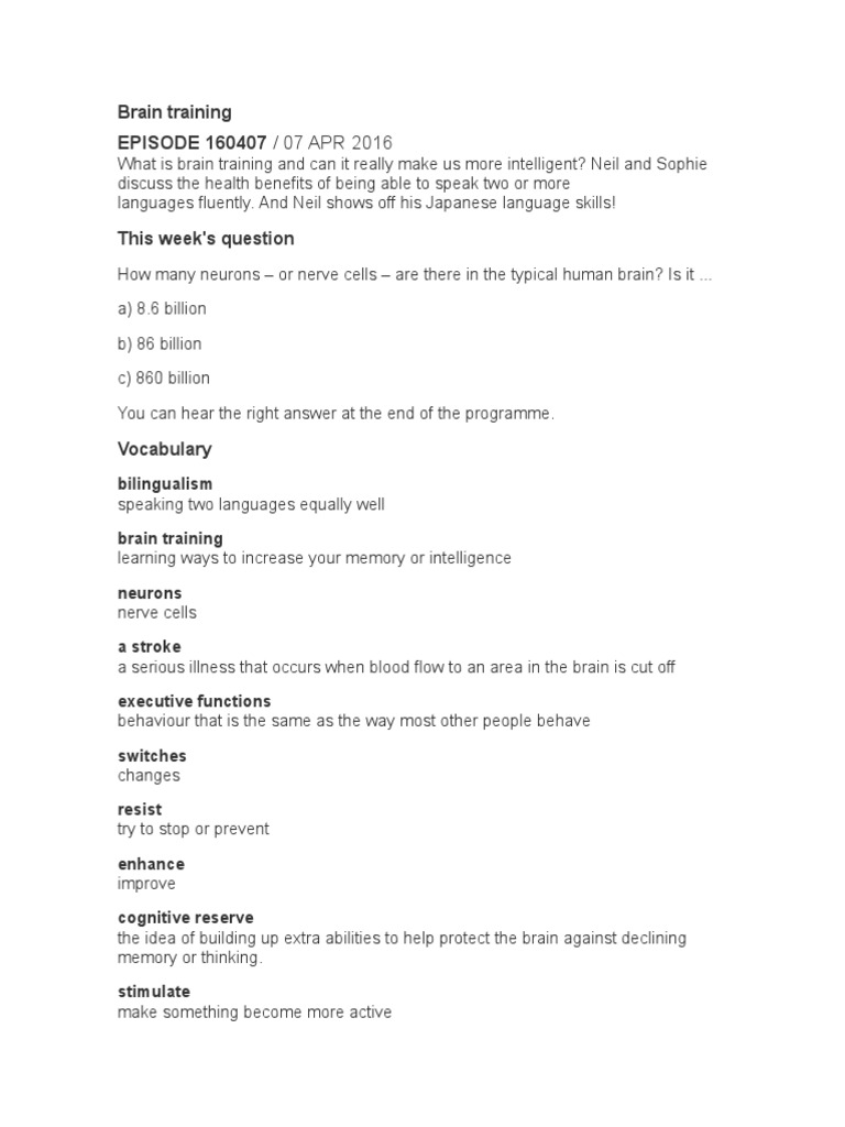 Brain Training | PDF | Executive Functions | Brain