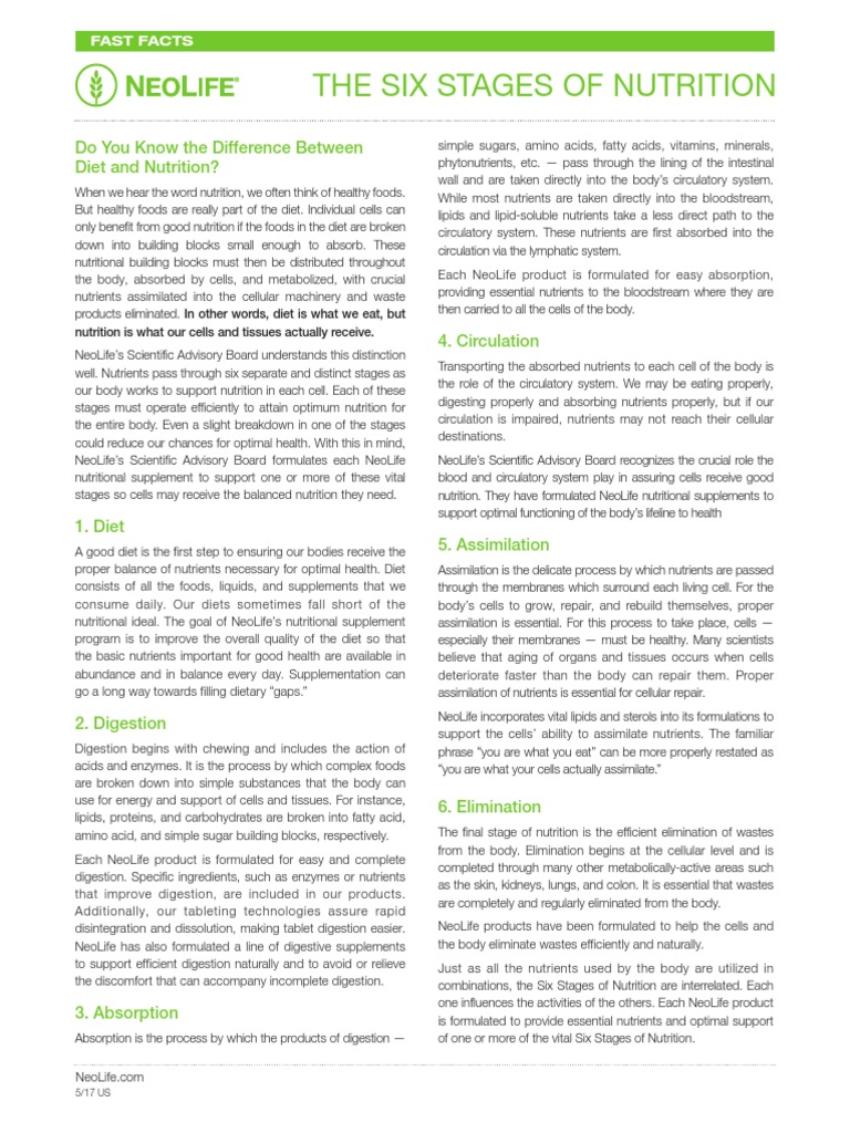 5six Stages of Nutrition | PDF | Nutrition | Diet & Nutrition