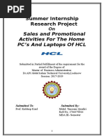 Summer Internship Research Project: Sales and Promotional Activities For The Home PC's and Laptops of HCL