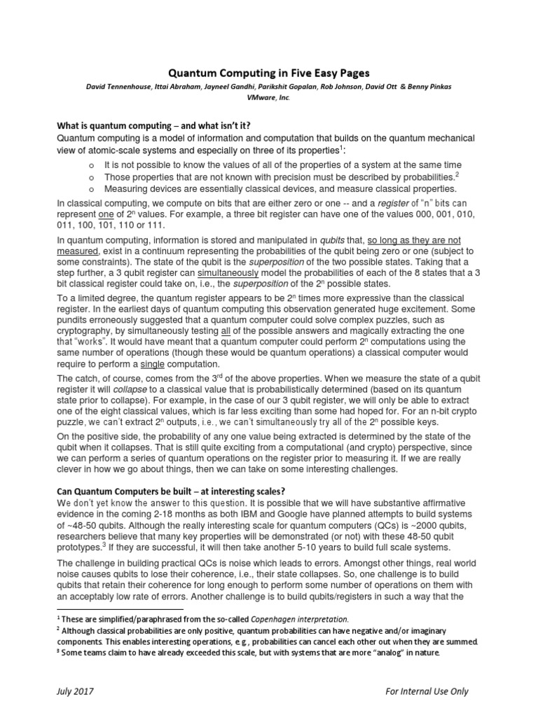 Quantum Computing In 5 Easy Pages 10 1 17 Pdf Quantum Computing