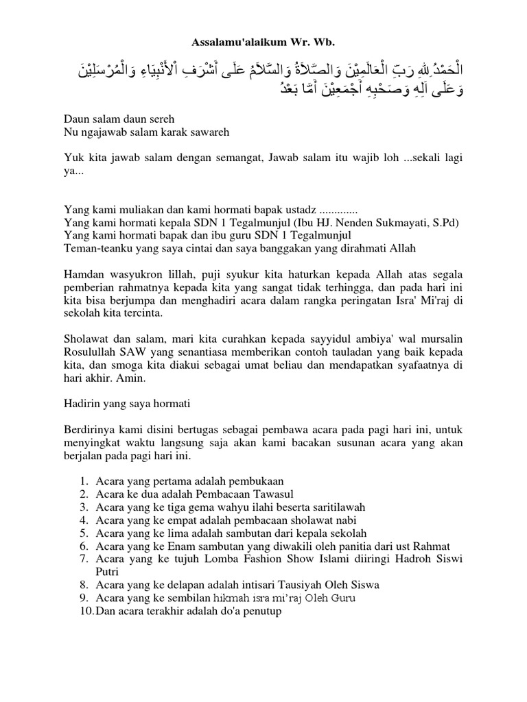 Teks Pembawa Acara Mc Isra Mi Raj Di Sekolahan