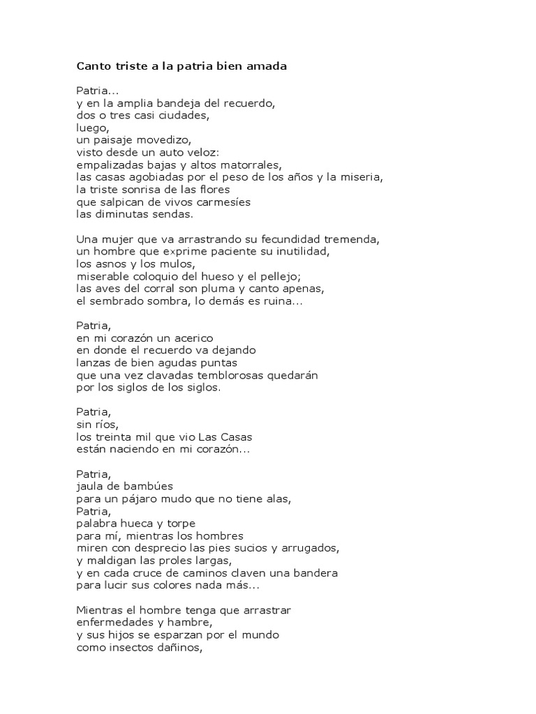 Canto Triste A La Patria Bien Amada | PDF