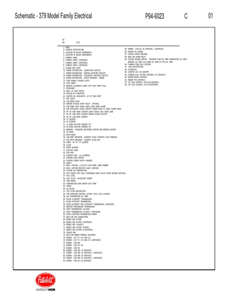 Peterbilt 379 Electrical Wiring Diagrams CAT C11,C13,C15 Cummins ISC,ISM,ISL,ISX