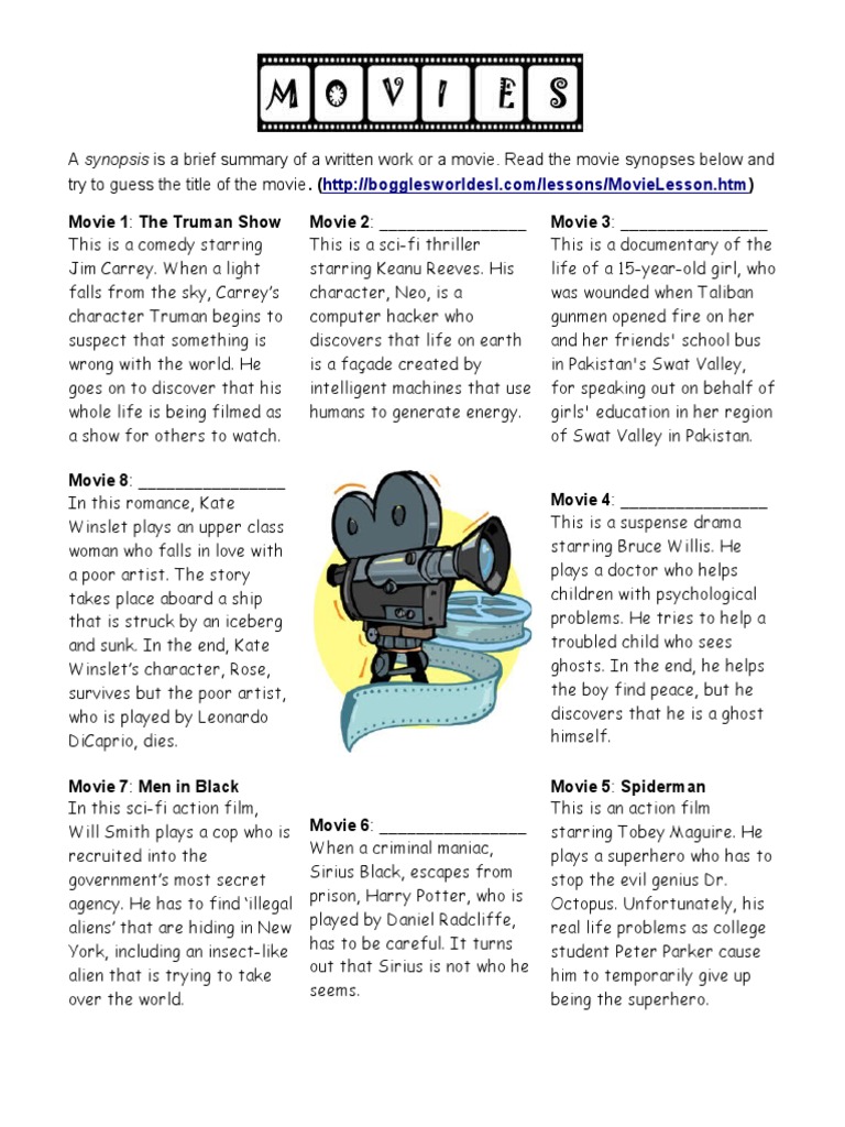 ESL Movie Synopsis Worksheet | PDF | Spider Man