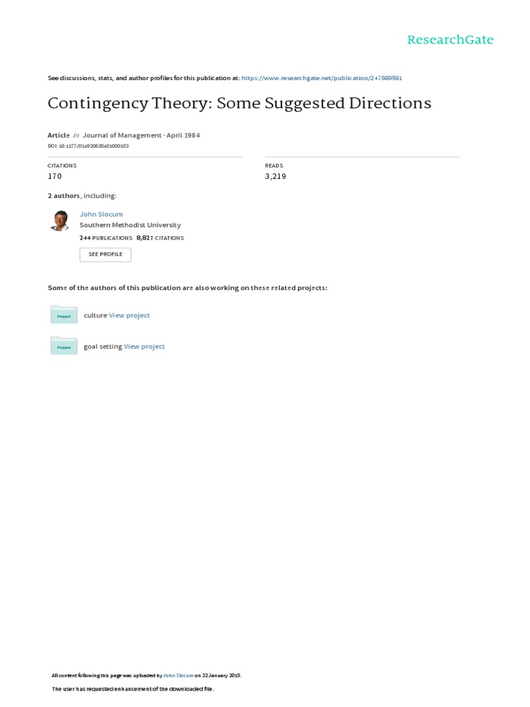 Contingency Theory Directions | PDF | Organizational Culture | Employment