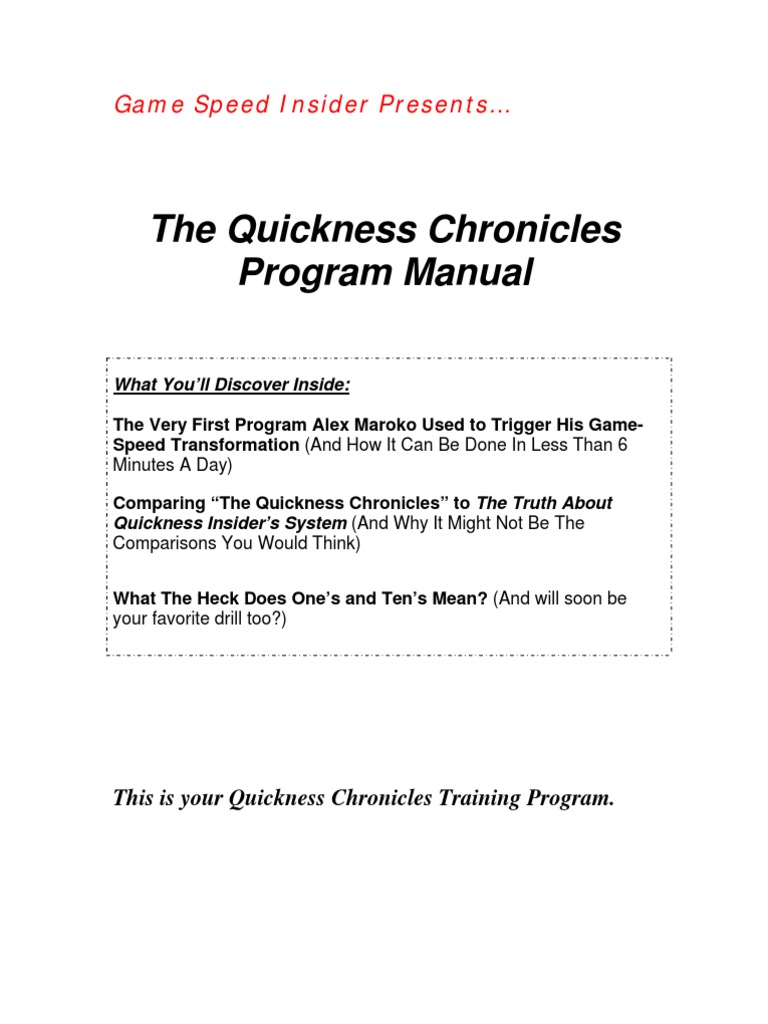 The Quickness Chronicles Program Manual Game Speed Insider Presents