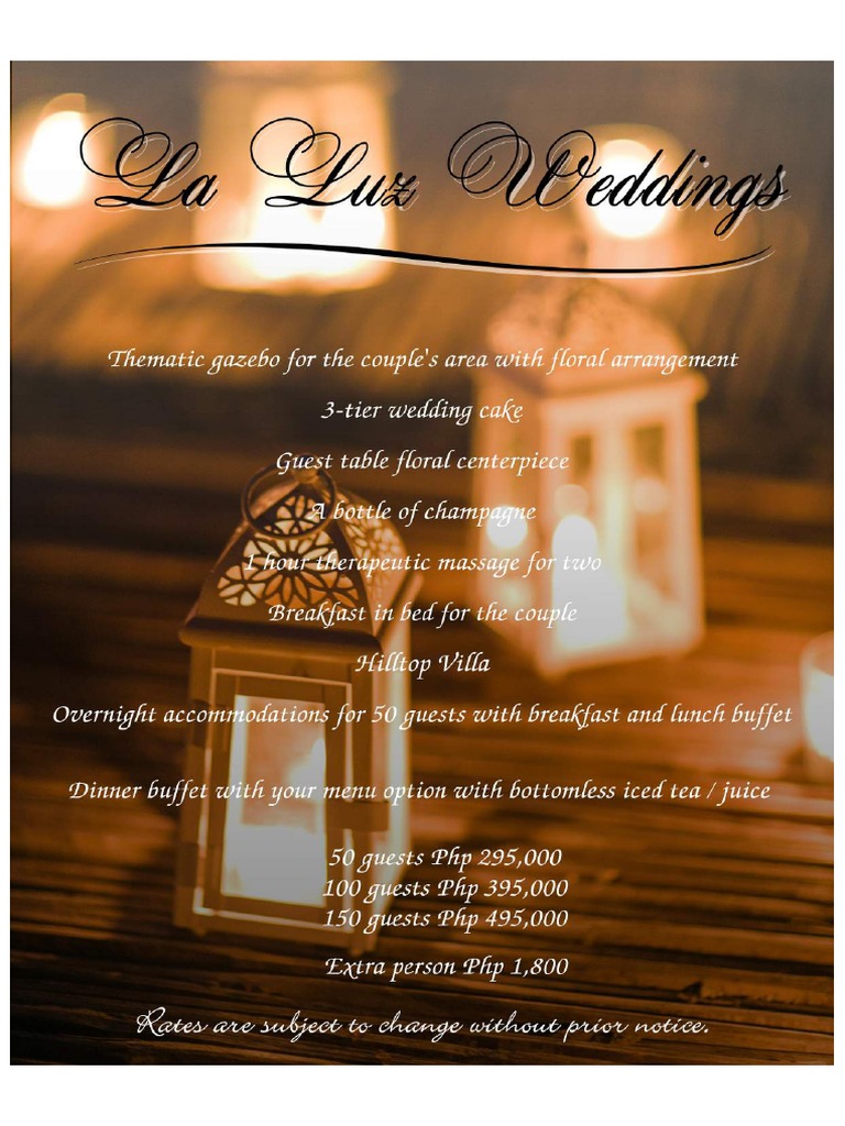 La Luz Beach Resort Wedding Package PDF