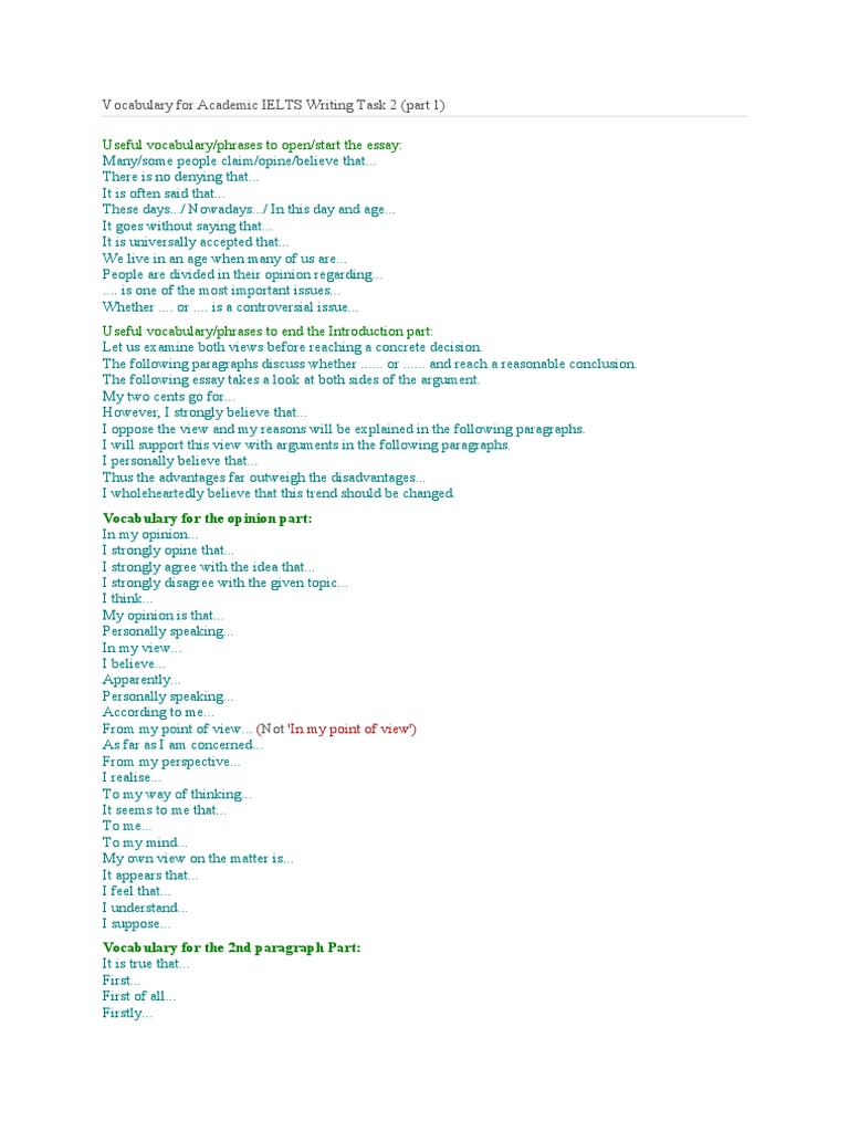 Vocabulary for IELTS Writing Task 2 | PDF | Reason | Vocabulary