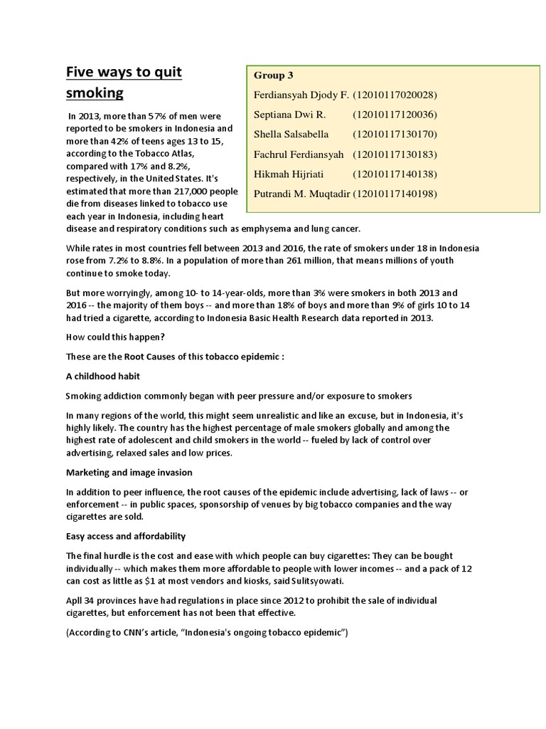 Five Ways To Quit Smoking Group 3 PDF Smoking Cessation Tobacco
