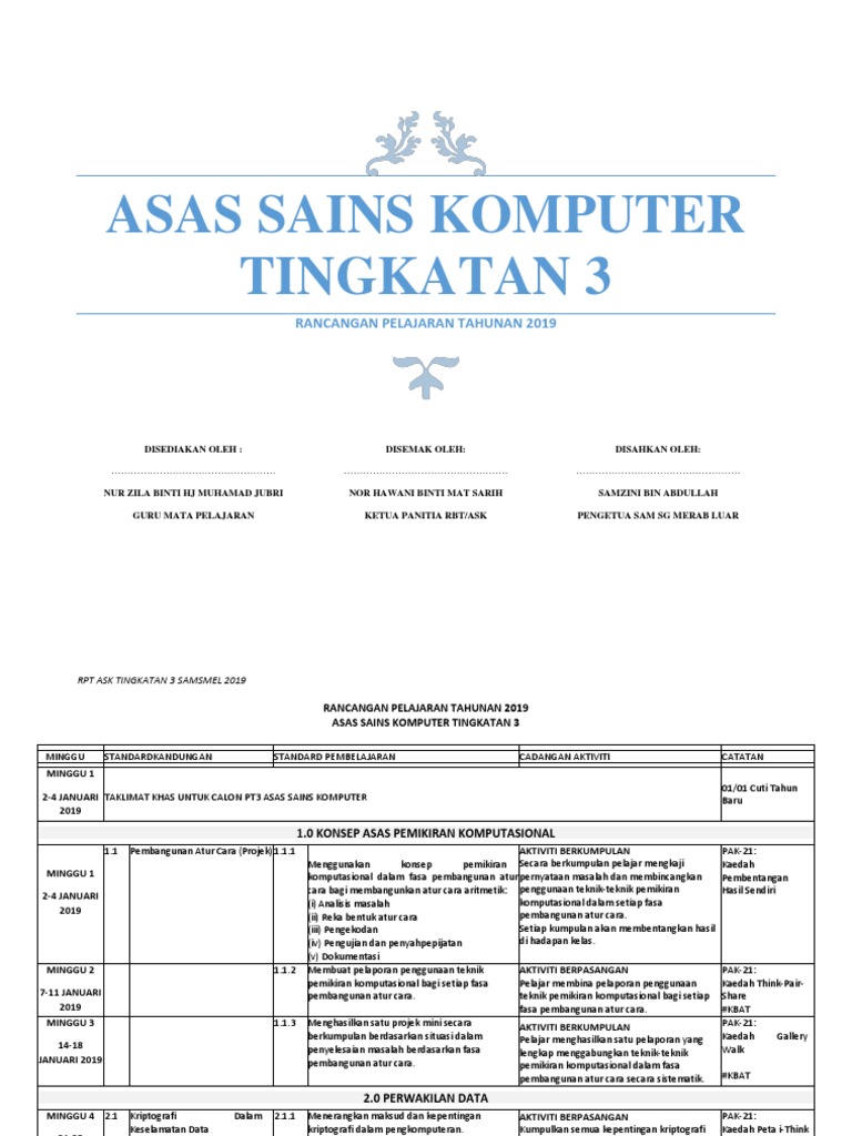 RPT Asas Sains Komputer Tingkatan 3 2019 | PDF
