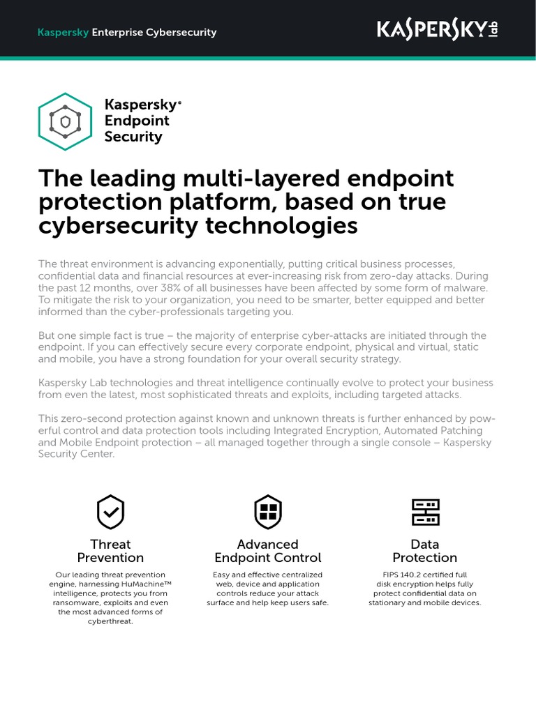 Kaspersky Endpoint Security Datasheet | PDF | Computer Security | Security