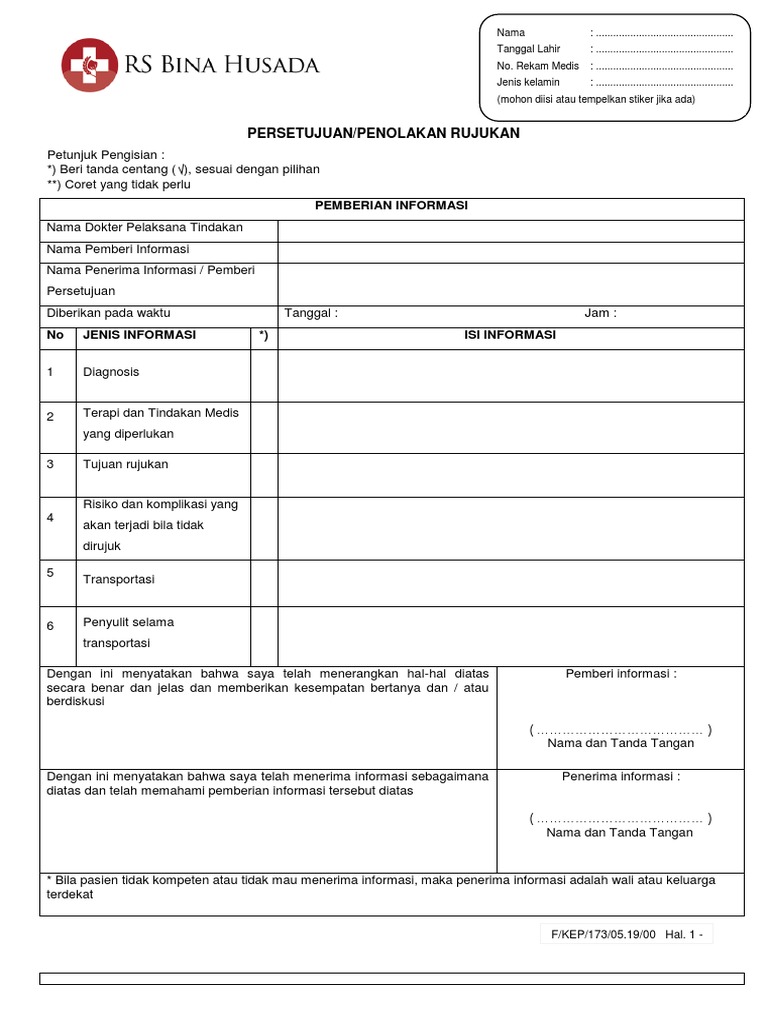 Form Persetujuan Rujukan Medis | PDF