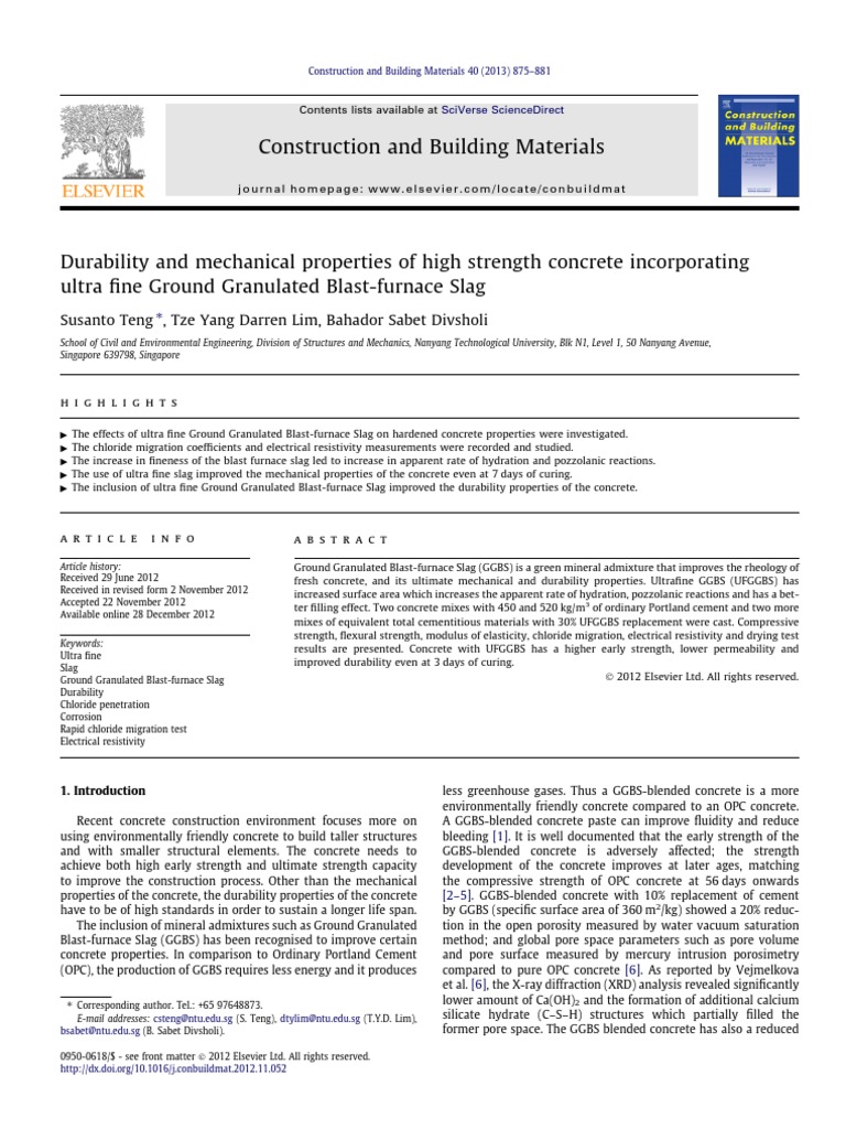 Durability and Mechanical Properties of High Strength Concrete ...
