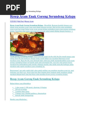 Resep Ayam Enak Goreng Serundeng Kelapadocx