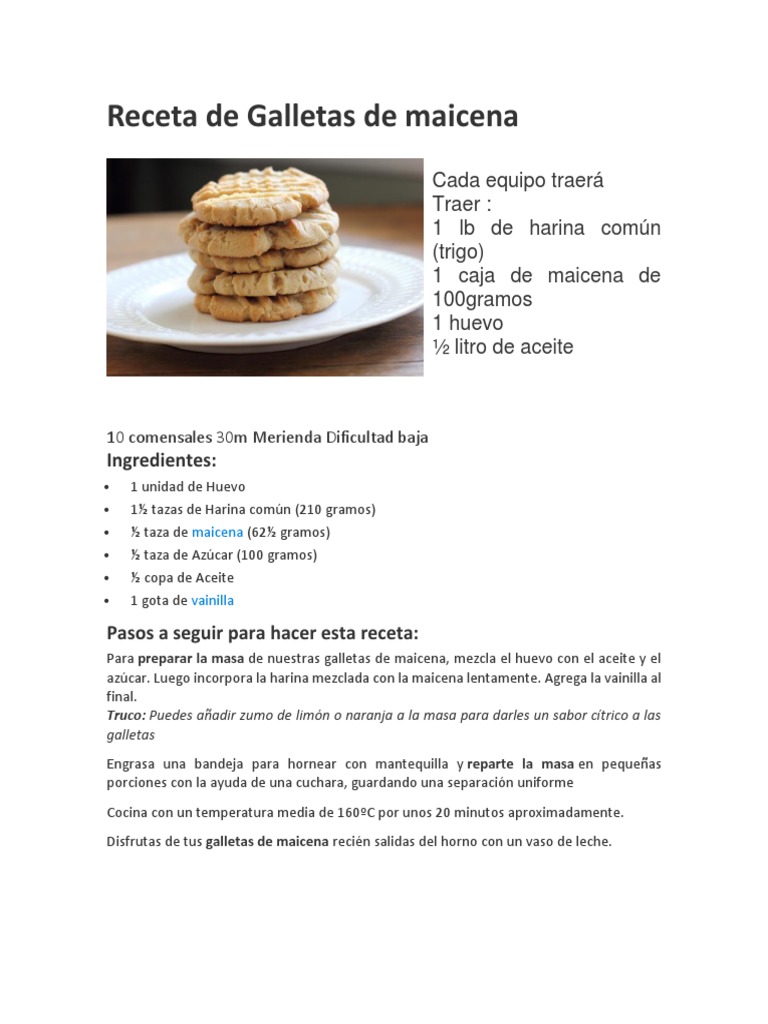 Receta de Galletas de Maicena | PDF | Galleta | Huevo como alimento