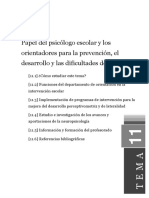 TEMA 11 Papel Del Psicólogo Escolar y Los Orientadores para La Prevención, El Desarrollo y Las Dificultades de Aprendizaje