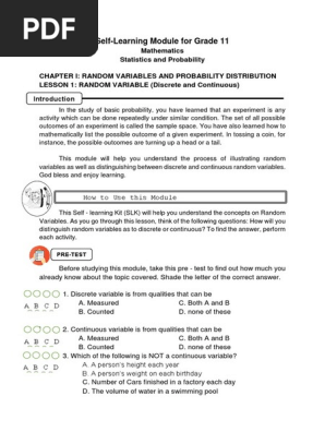 Chapter I Random Variables And Probability Distribution Random Variable Expected Value