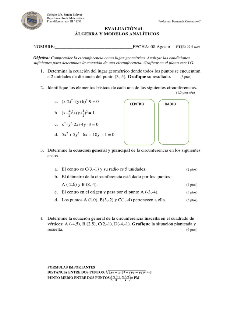Control 1 Circunferencia Lg Circulo Geometria