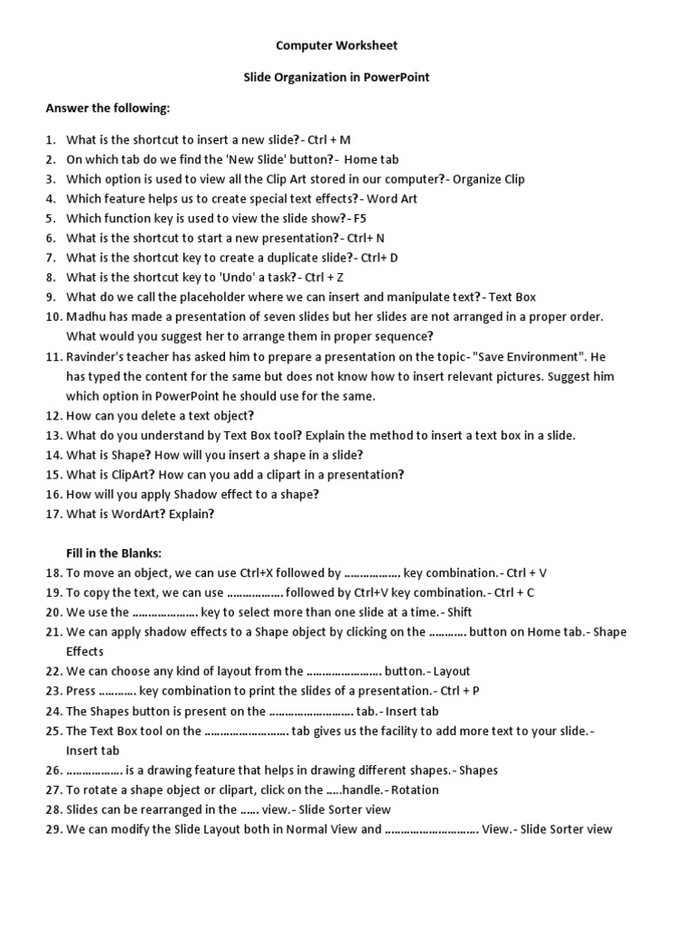 Class5 Computer Worksheet Chapter 8 | PDF | Keyboard Shortcut | Software