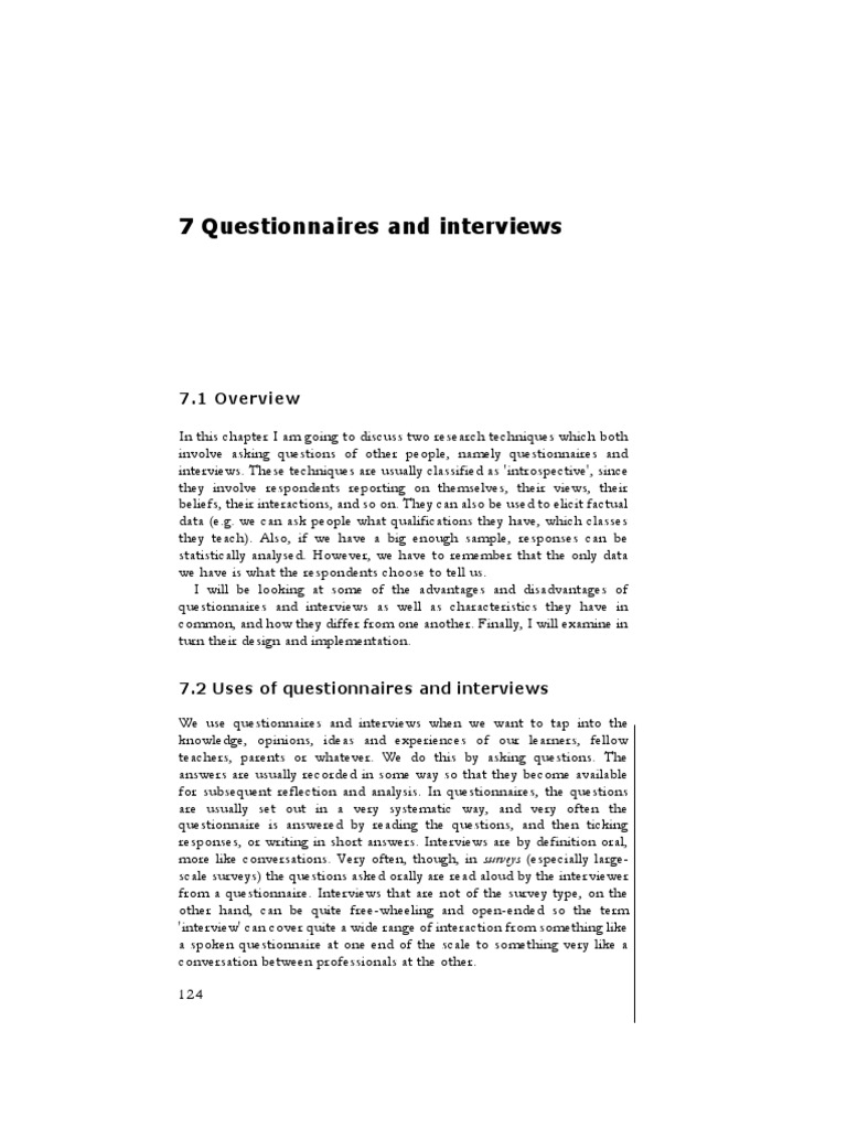 7 Questionnaires and Interviews | PDF | Questionnaire | Sampling ...